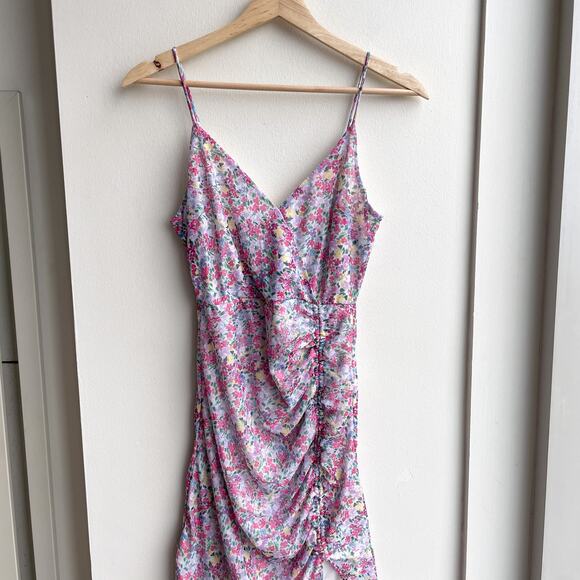 NWT BCBGeneration Ditsy Floral Mesh Ruched Mini Dress Preppy Pink Purple Size 2 - Picture 10 of 14